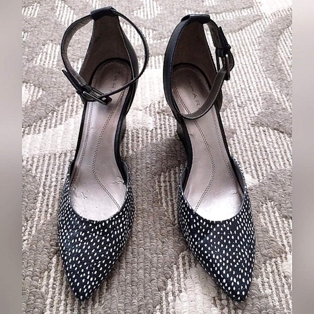 Tahari "Marais" Dotted Speckle, Strap Wedge Heel